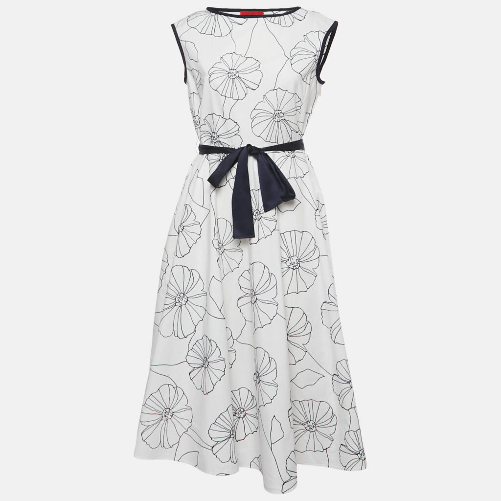 CH Carolina Herrera White Floral Embroidered Cotton Belted Midi Dress M CH Carolina Herrera White Floral Embroidered Cotton Belted Midi Dress M