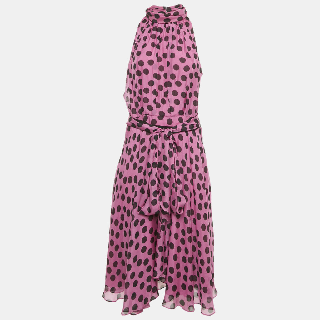 CH Carolina Herrera Purple Polka Dots Silk Tiered Midi Dress L CH Carolina Herrera Purple Polka Dots Silk Tiered Midi Dress L