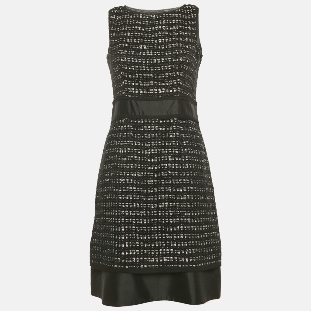 luxury-women-ch-carolina-herrera-used-clothes-p1186044-001-1.jpg CH Carolina Herrera Black Lurex Tweed Raw Edge Short Dress M