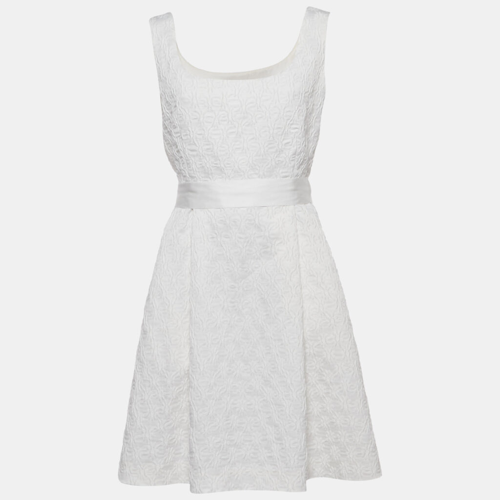 CH Carolina Herrera White Textured Jacquard Sleeveless Mini Dress L