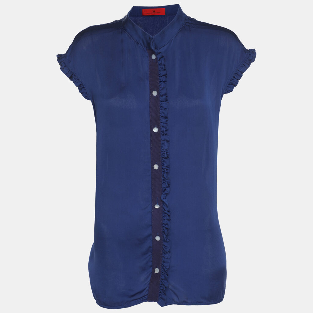 CH Carolina Herrera Blue Satin Ruffle Tops L