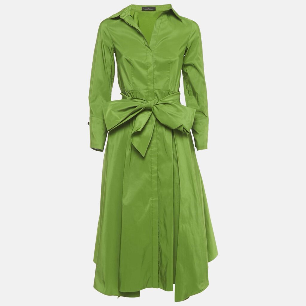CH Carolina Herrera Green Taffeta Belted Midi Dress S CH Carolina Herrera Green Taffeta Belted Midi Dress S