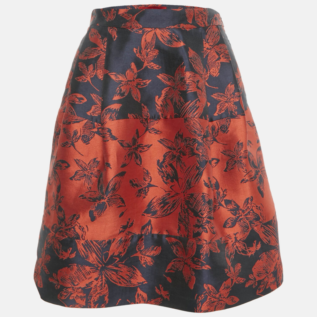 CH Carolina Herrera Blue/Red Floral Jacquard Pleated Short Skirt S CH Carolina Herrera Blue/Red Floral Jacquard Pleated Short Skirt S
