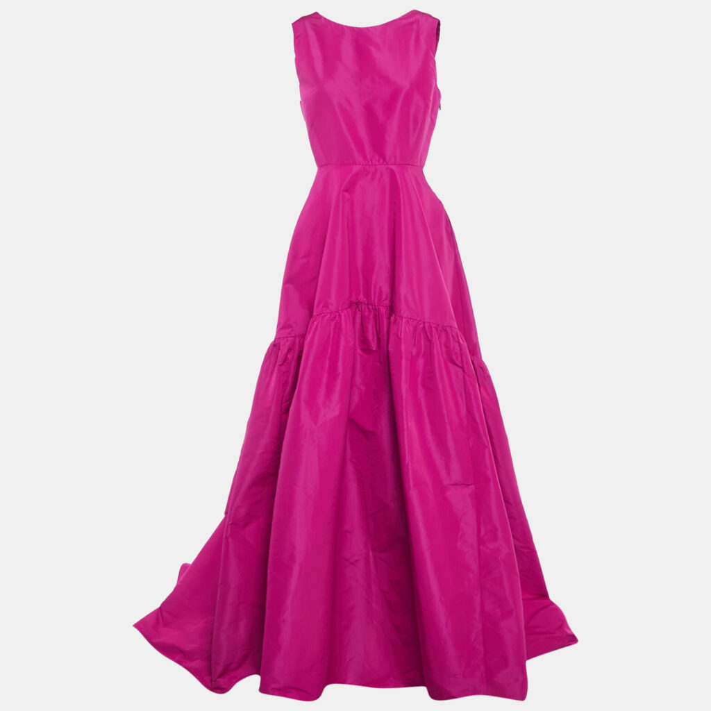 CH Carolina Herrera Magenta Taffeta Bow Tie Detail Asymmetric Hem Gown L CH Carolina Herrera Magenta Taffeta Bow Tie Detail Asymmetric Hem Gown L