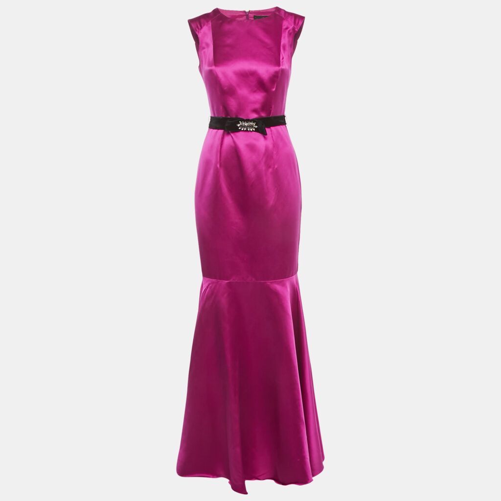 CH Carolina Herrera Pink Silk Belted Sleeveless High-Low Gown S CH Carolina Herrera Pink Silk Belted Sleeveless High-Low Gown S