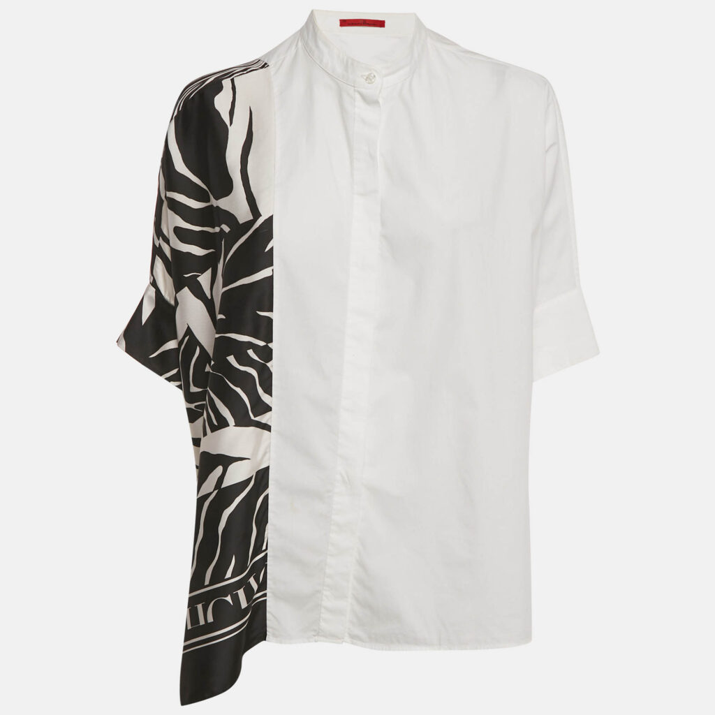 CH Carolina Herrera White Printed Cotton and Crepe Loose Fit Shirt XS CH Carolina Herrera White Printed Cotton and Crepe Loose Fit Shirt XS