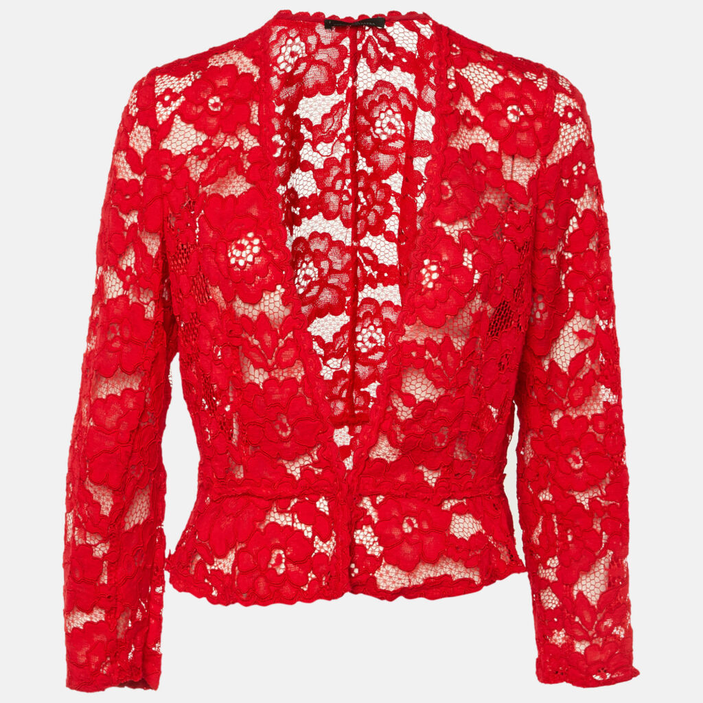 CH Carolina Herrera Red Lace Cropped Peplum Jacket M CH Carolina Herrera Red Lace Cropped Peplum Jacket M