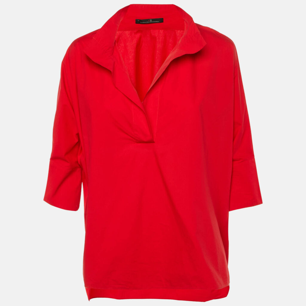 CH Carolina Herrera Red Cotton Oversized Blouse M