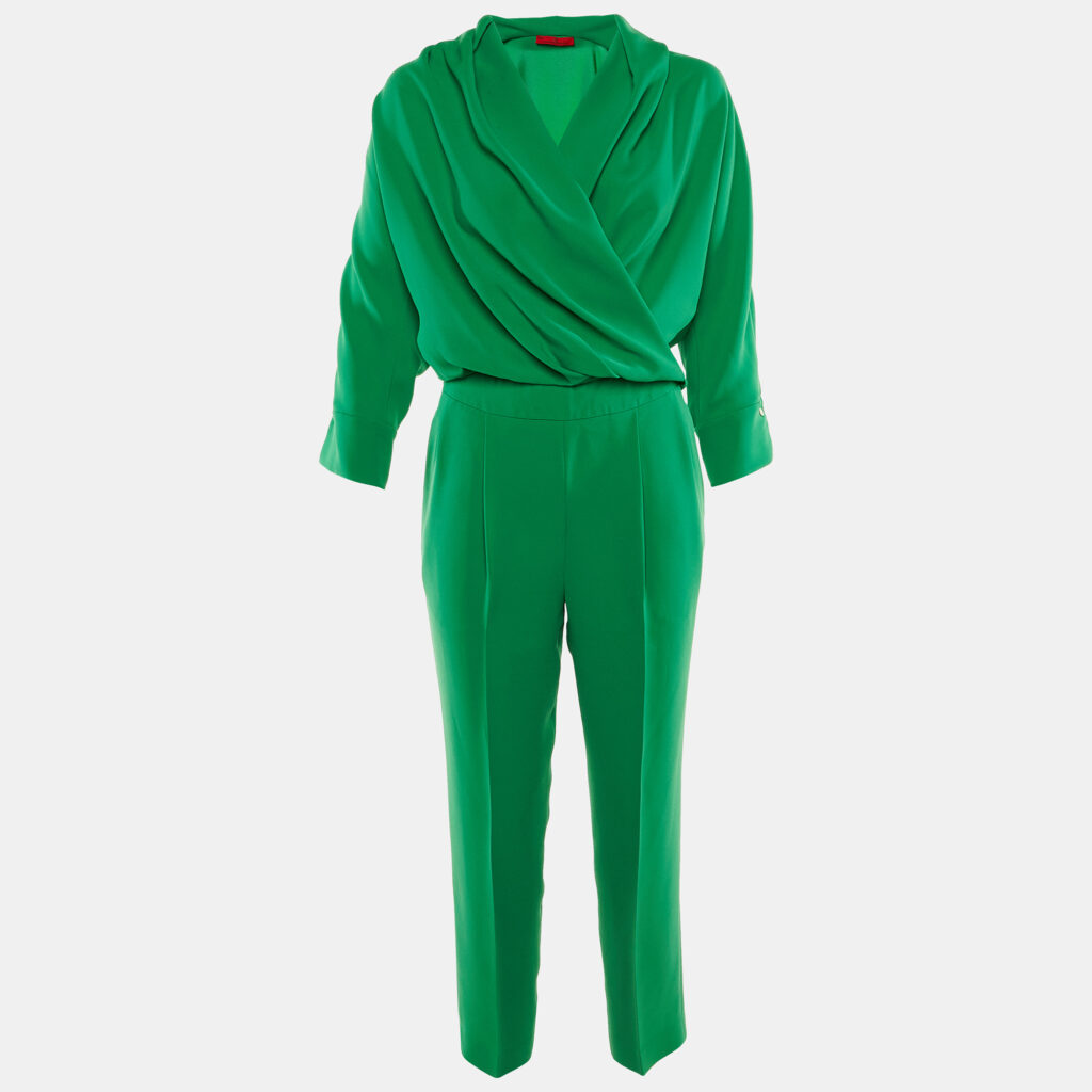 CH Carolina Herrera Green Crepe Faux Wrap Top & Pants Set XXS