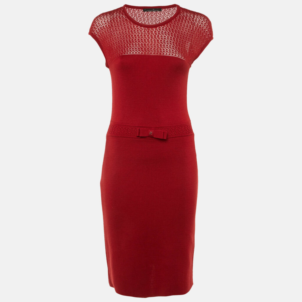 CH Carolina Herrera Burgundy Wool Knit Midi Dress S