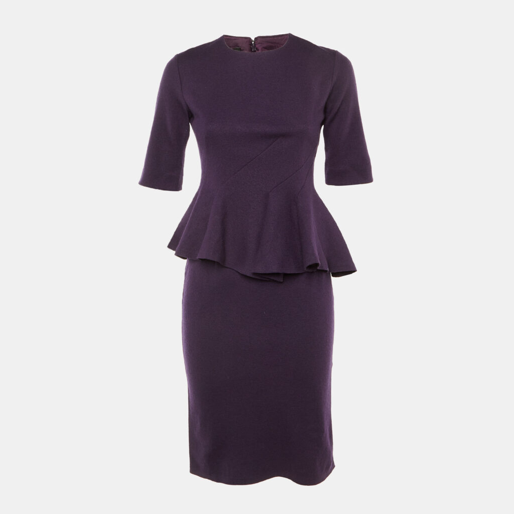 CH Carolina Herrera Purple Wool Peplum Midi Dress S CH Carolina Herrera Purple Wool Peplum Midi Dress S