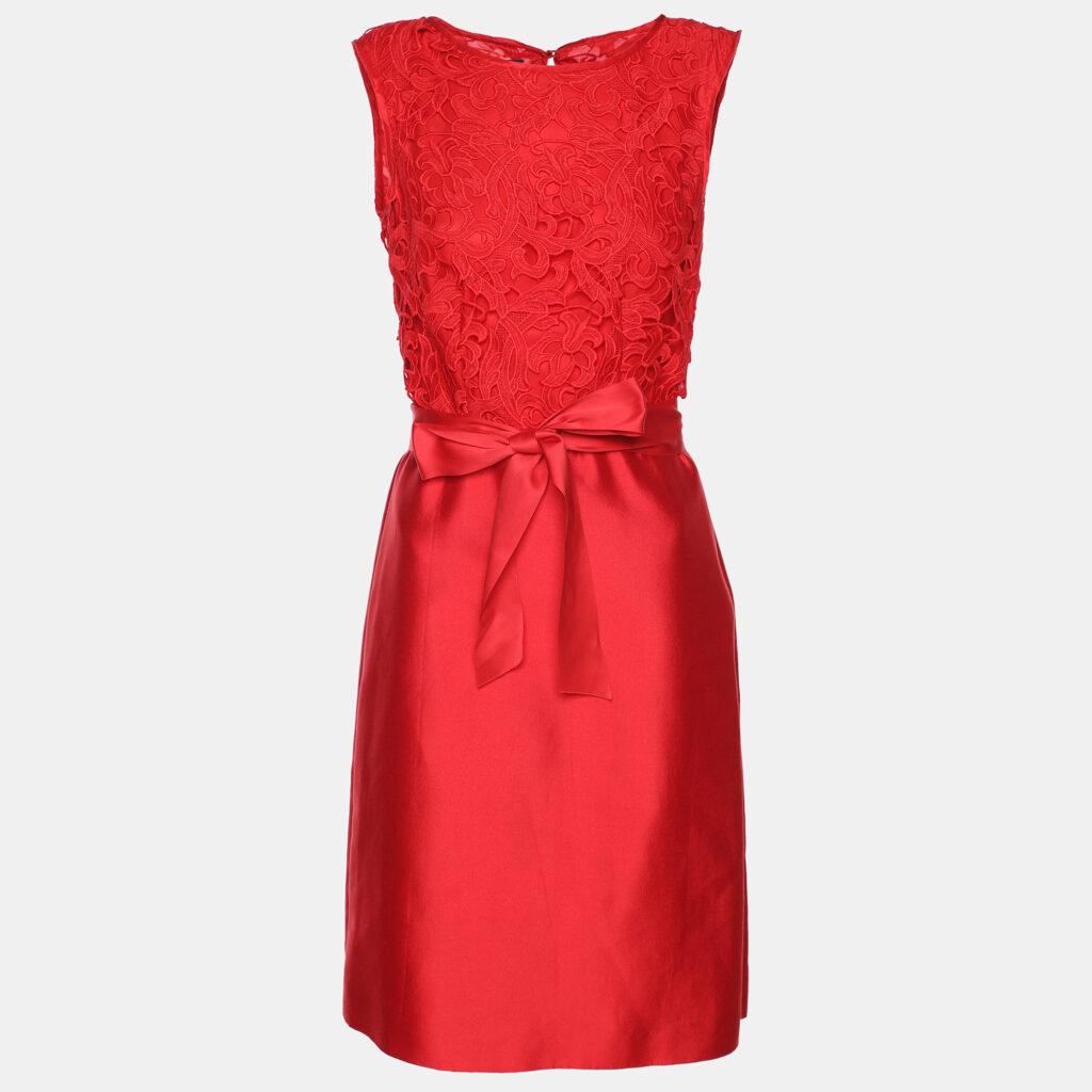 CH Carolina Herrera Red Floral Lace & Crepe Sleeveless Short Dress S CH Carolina Herrera Red Floral Lace & Crepe Sleeveless Short Dress S
