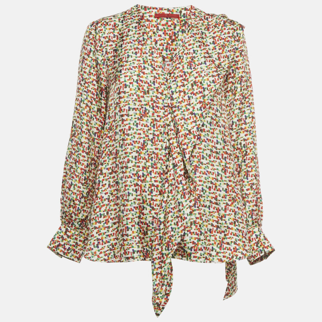 CH Carolina Herrera Multicolor Printed Silk Frill Detail Blouse S CH Carolina Herrera Multicolor Printed Silk Frill Detail Blouse S