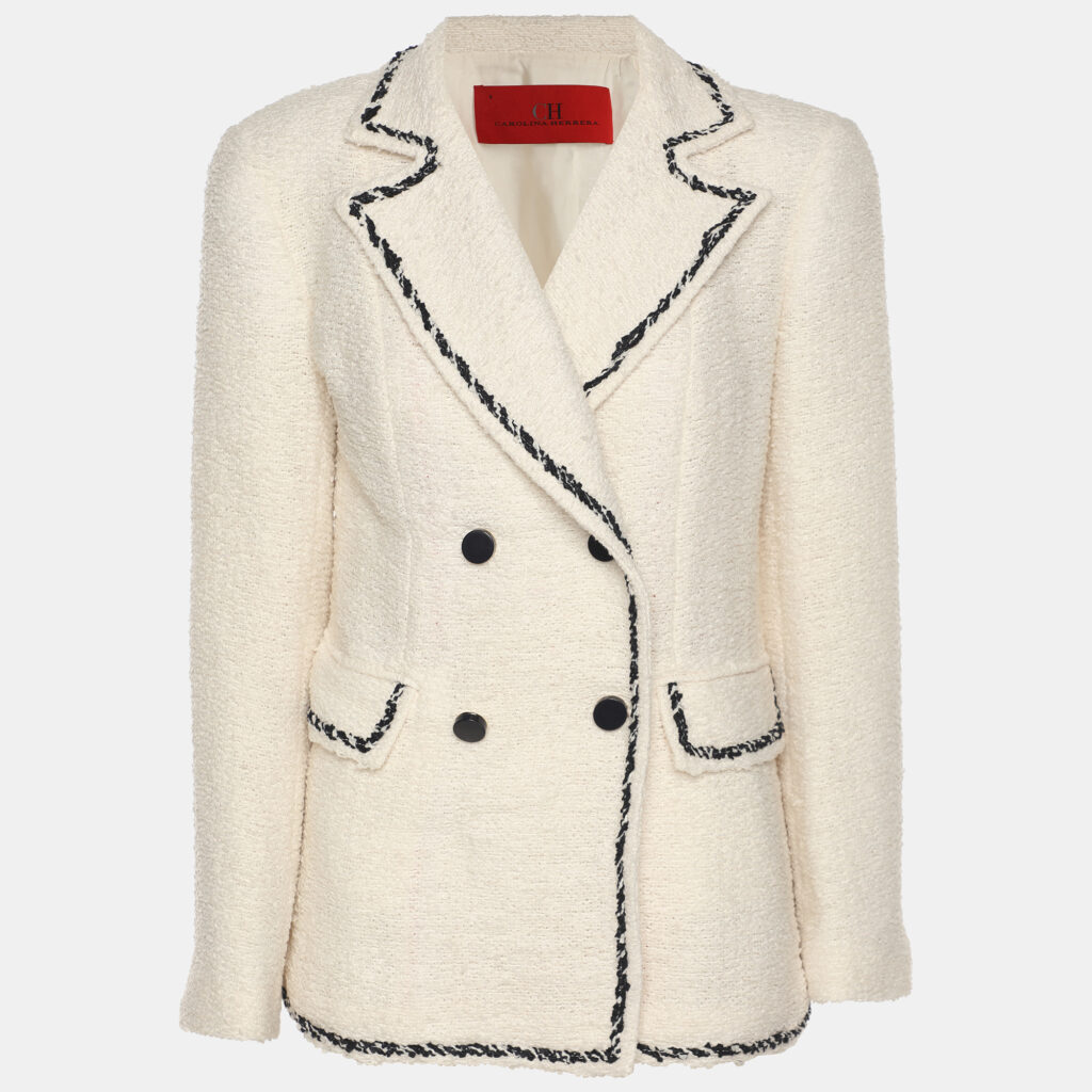 luxury-women-ch-carolina-herrera-used-clothes-p1234100-007-1.jpg CH Carolina Herrera Cream Tweed Double Breasted Blazer M
