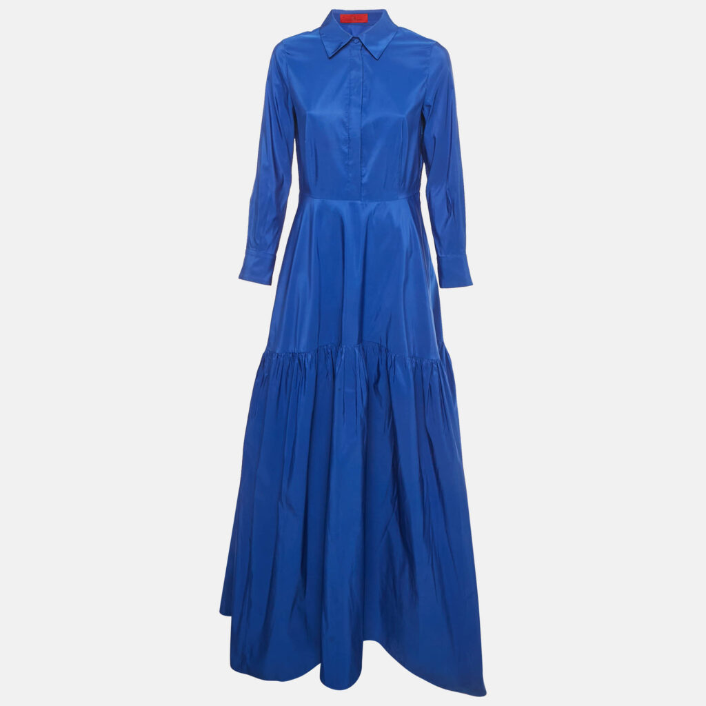 CH Carolina Herrera Roya Blue Taffeta Pocketed Flared Shirt Dress M