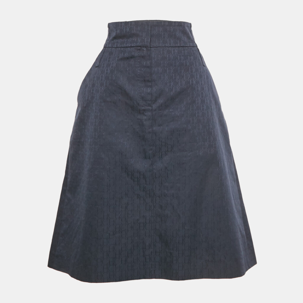CH Carolina Herrera Navy Blue Monogram Jacquard Midi Skirt L CH Carolina Herrera Navy Blue Monogram Jacquard Midi Skirt L