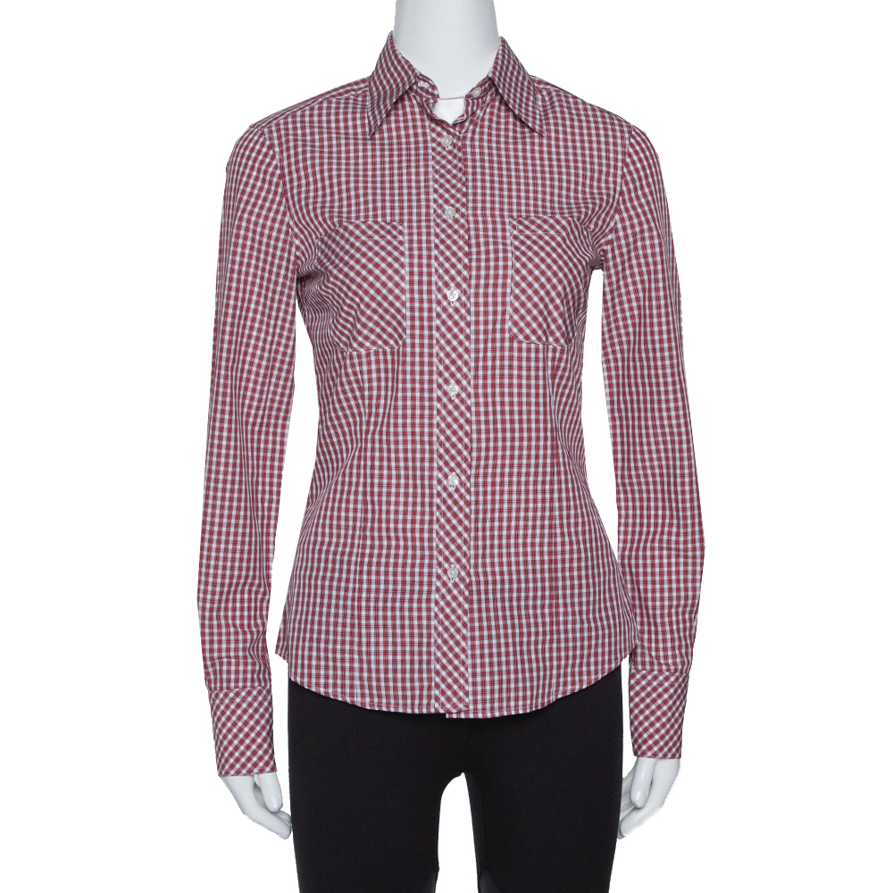 CH Carolina Herrera Red Checked Cotton Long Sleeve Shirt S CH Carolina Herrera Red Checked Cotton Long Sleeve Shirt S