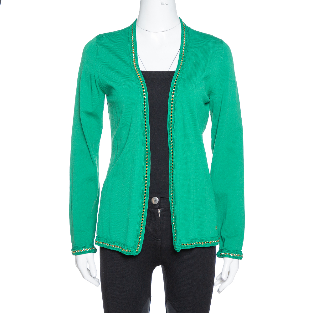 CH Carolina Herrera Green Knit Metal Detail Open Front Cardigan S CH Carolina Herrera Green Knit Metal Detail Open Front Cardigan S