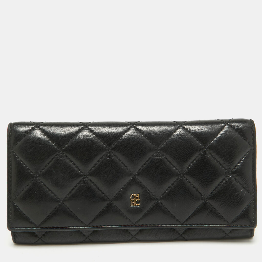 CH Carolina Herrera Black Quilted Leather Trifold Wallet CH Carolina Herrera Black Quilted Leather Trifold Wallet