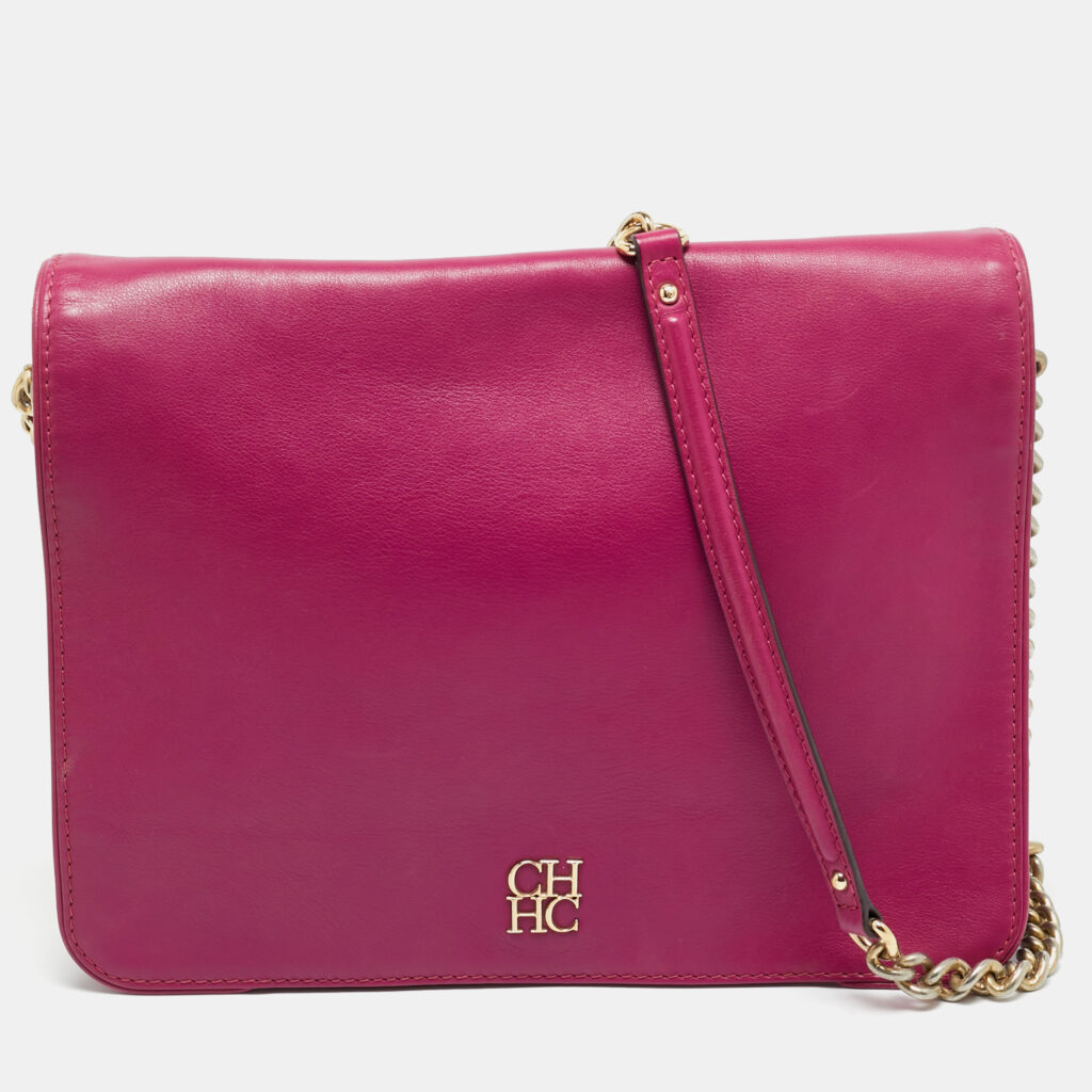 CH Carolina Herrera Fuchsia Leather Chain Flap Bag CH Carolina Herrera Fuchsia Leather Chain Flap Bag