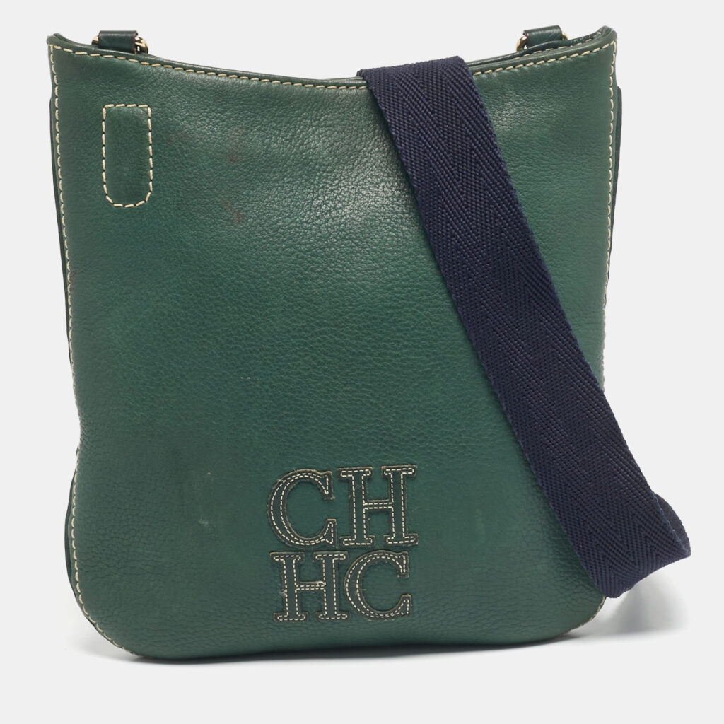 CH Carolina Herrera Green Leather Flat Crossbody Bag CH Carolina Herrera Green Leather Flat Crossbody Bag
