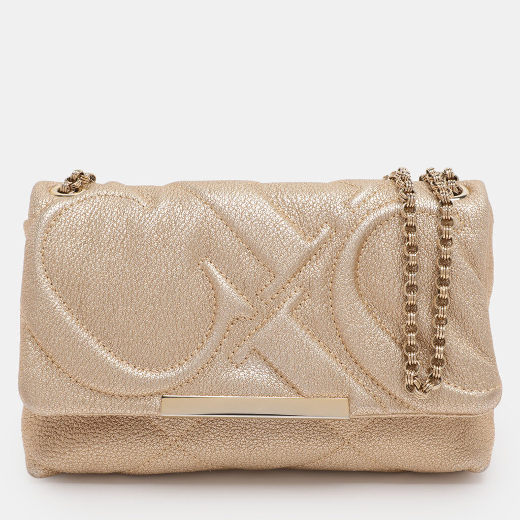 CH Carolina Herrera Metallic Gold Quilted Leather Chain Crossbody Bag CH Carolina Herrera Metallic Gold Quilted Leather Chain Crossbody Bag