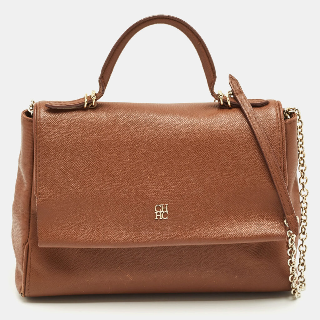 CH Carolina Herrera Brown Leather Minuetto Flap Top Handle Bag CH Carolina Herrera Brown Leather Minuetto Flap Top Handle Bag