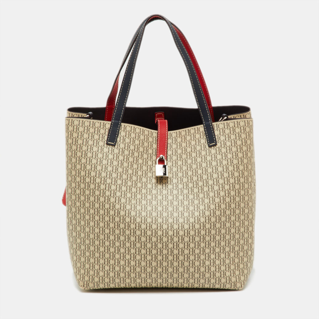 CH Carolina Herrera Beige/Red Monogram Coated Canvas and Leather Matryoshka Padlock Bag CH Carolina Herrera Beige/Red Monogram Coated Canvas and Leather Matryoshka Padlock Bag
