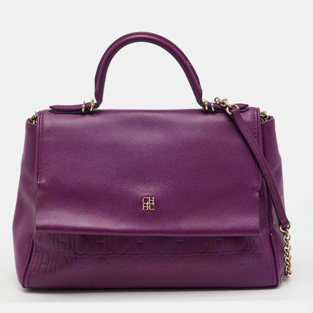 luxury-women-ch-carolina-herrera-used-handbags-p1224836-015-1.jpg CH Carolina Herrera Purple Monogram Embossed Leather Minuetto Top Handle Bag