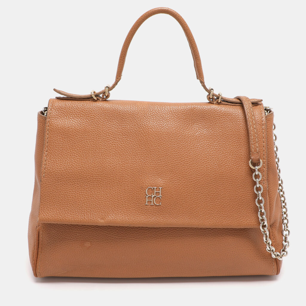 CH Carolina Herrera Brown Leather Minuetto Top Handle Bag CH Carolina Herrera Brown Leather Minuetto Top Handle Bag