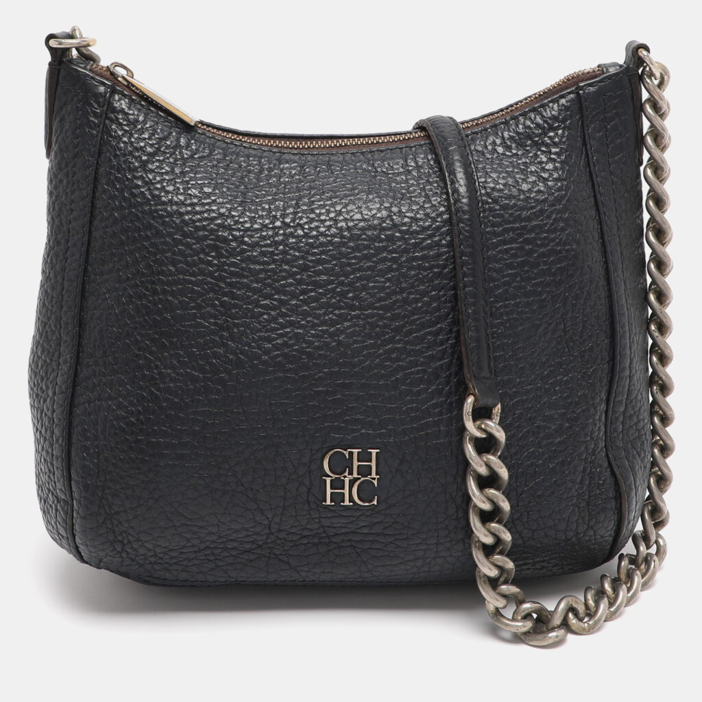 CH Carolina Herrera Navy Blue Leather Maria Shoulder Bag