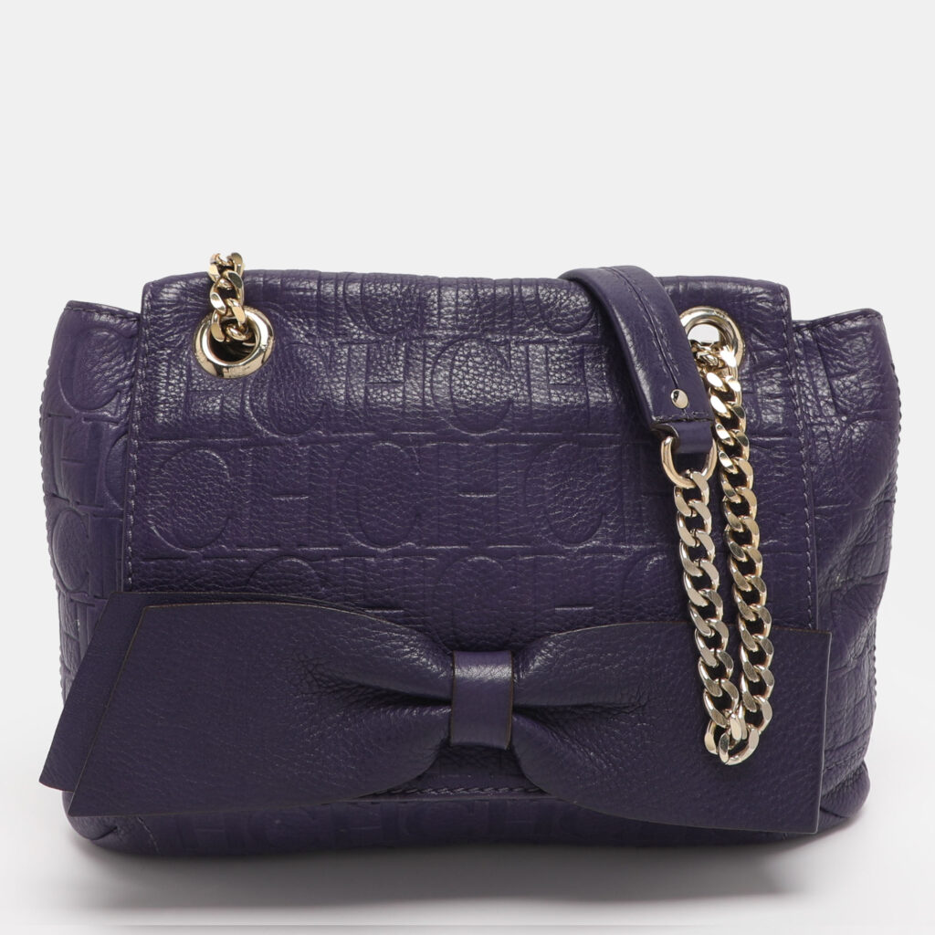CH Carolina Herrera Purple Monogram Embossed Leather Audrey Shoulder Bag