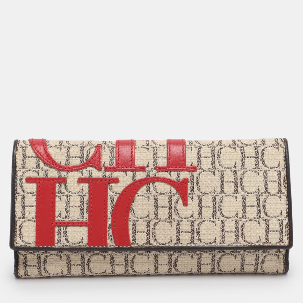 luxury-women-ch-carolina-herrera-used-handbags-p1246153-001-1.jpg CH Carolina Herrera Beige/Red Canvas and Leather Continental Wallet