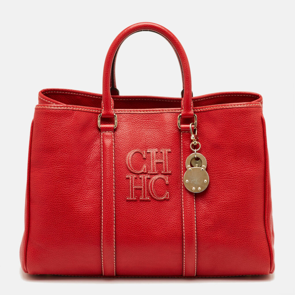 CH Carolina Herrera Red Grained Leather Matteo Tote CH Carolina Herrera Red Grained Leather Matteo Tote