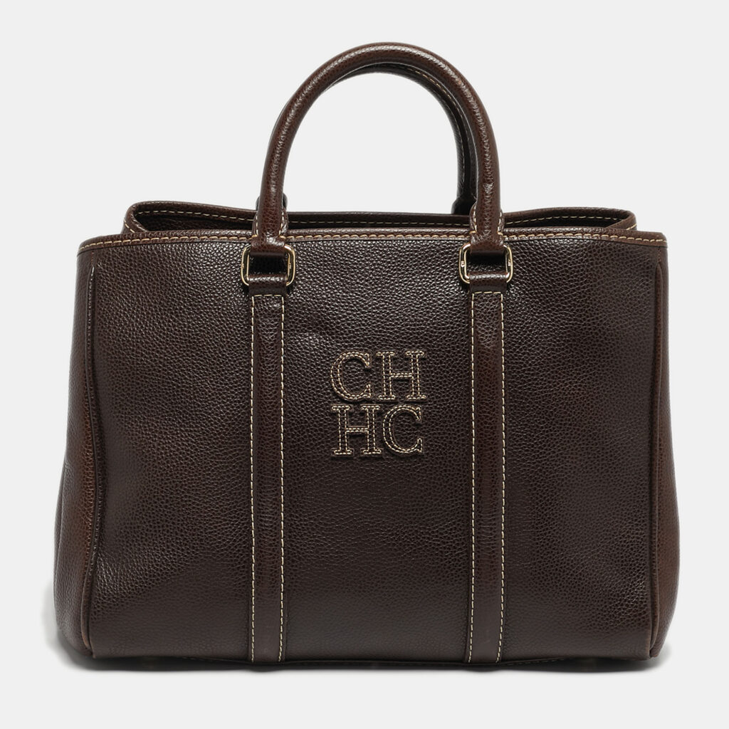 CH Carolina Herrera Matteo Medium Dark Brown Leather Tote CH Carolina Herrera Matteo Medium Dark Brown Leather Tote