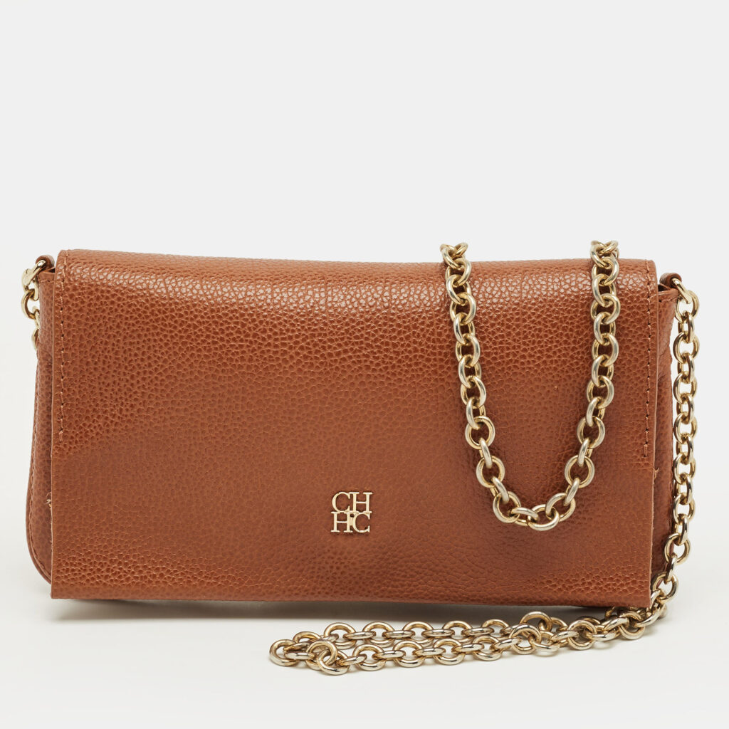 CH Carolina Herrera Brown Monogram Leather Crossbody Bag
