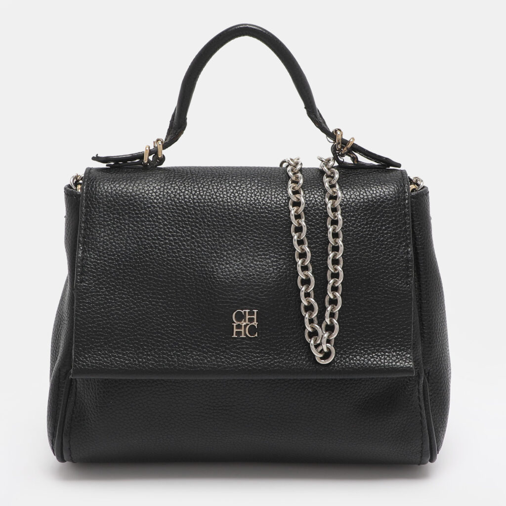 CH Carolina Herrera Minuetto Small Black Leather Top Handle Bag CH Carolina Herrera Minuetto Small Black Leather Top Handle Bag
