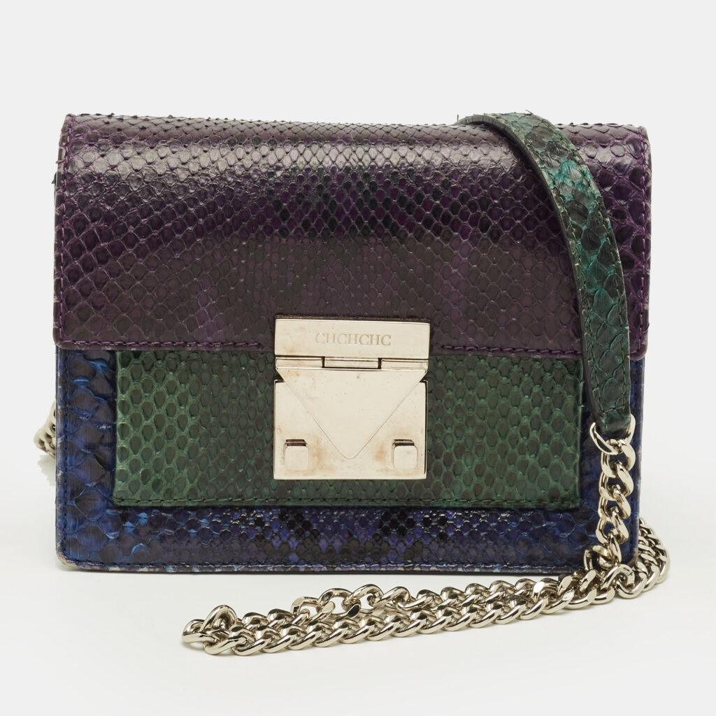 CH Carolina Herrera Tricolor Python Flap Crossbody Bag CH Carolina Herrera Tricolor Python Flap Crossbody Bag
