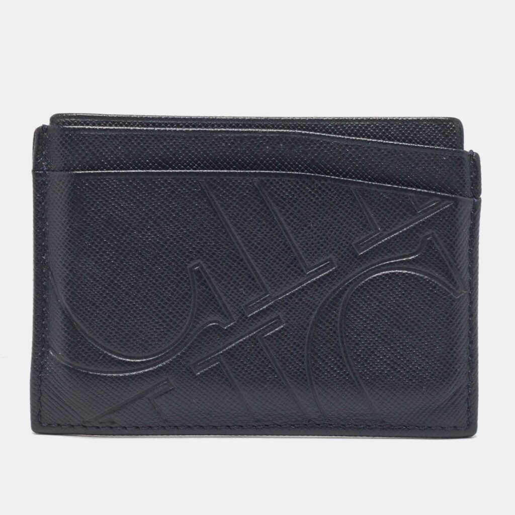 CH Carolina Herrera Dark Blue Monogram Embossed Leather Card Holder CH Carolina Herrera Dark Blue Monogram Embossed Leather Card Holder