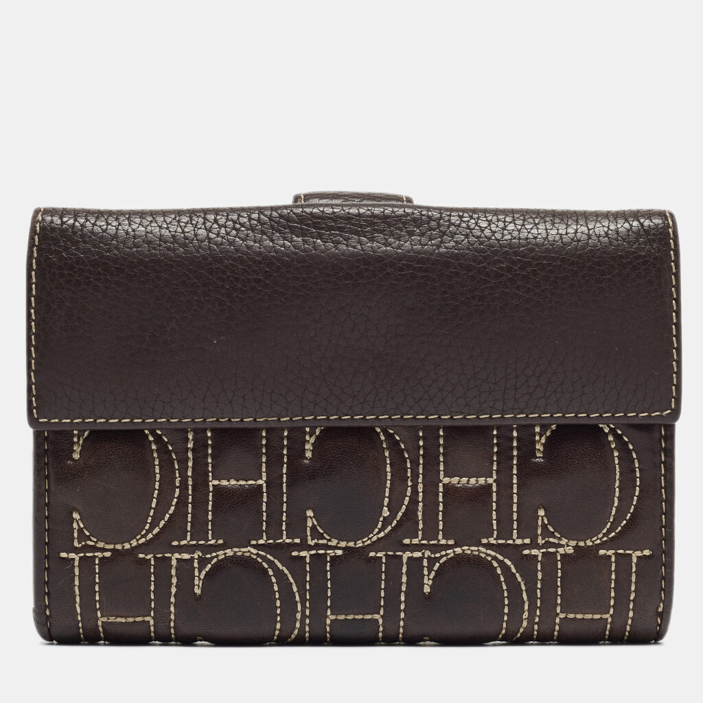 CH Carolina Herrera Choco Brown Monogram Leather Wallet CH Carolina Herrera Choco Brown Monogram Leather Wallet