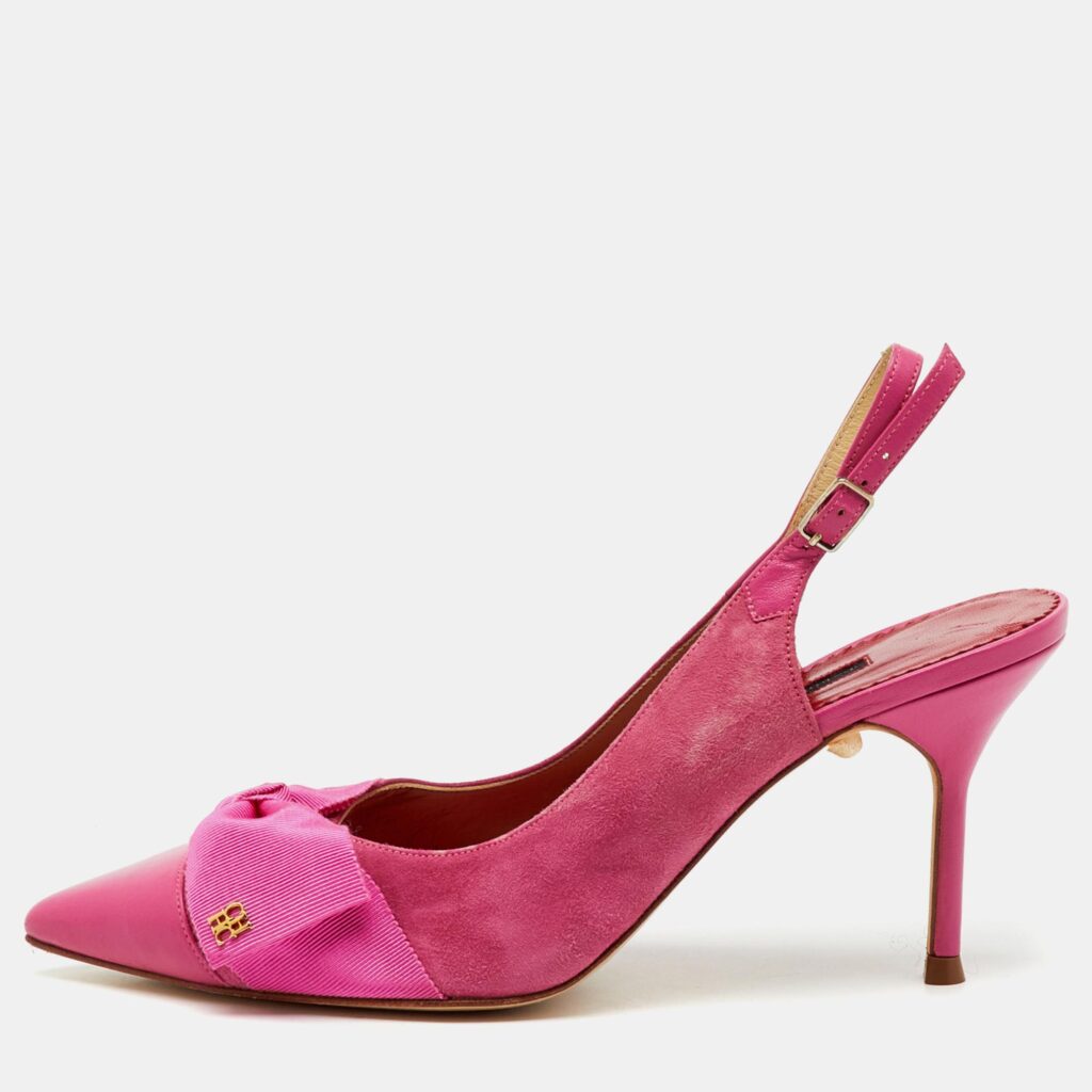 CH Carolina Herrera Pink Suede and Leather Bow Pointed Toe Slingback Pumps Size 37 CH Carolina Herrera Pink Suede and Leather Bow Pointed Toe Slingback Pumps Size 37