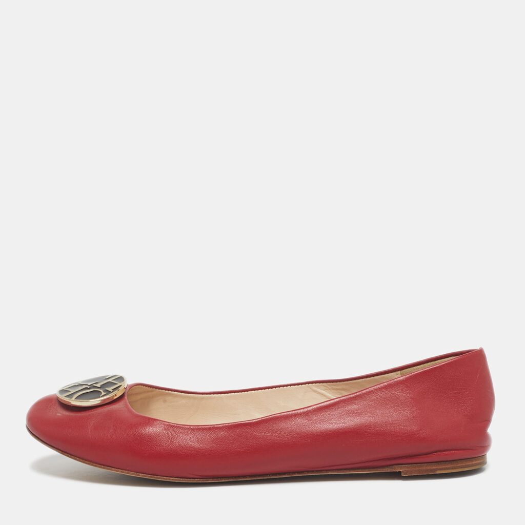 CH Carolina Herrera Red Leather Logo Ballet Flats Size 38 CH Carolina Herrera Red Leather Logo Ballet Flats Size 38