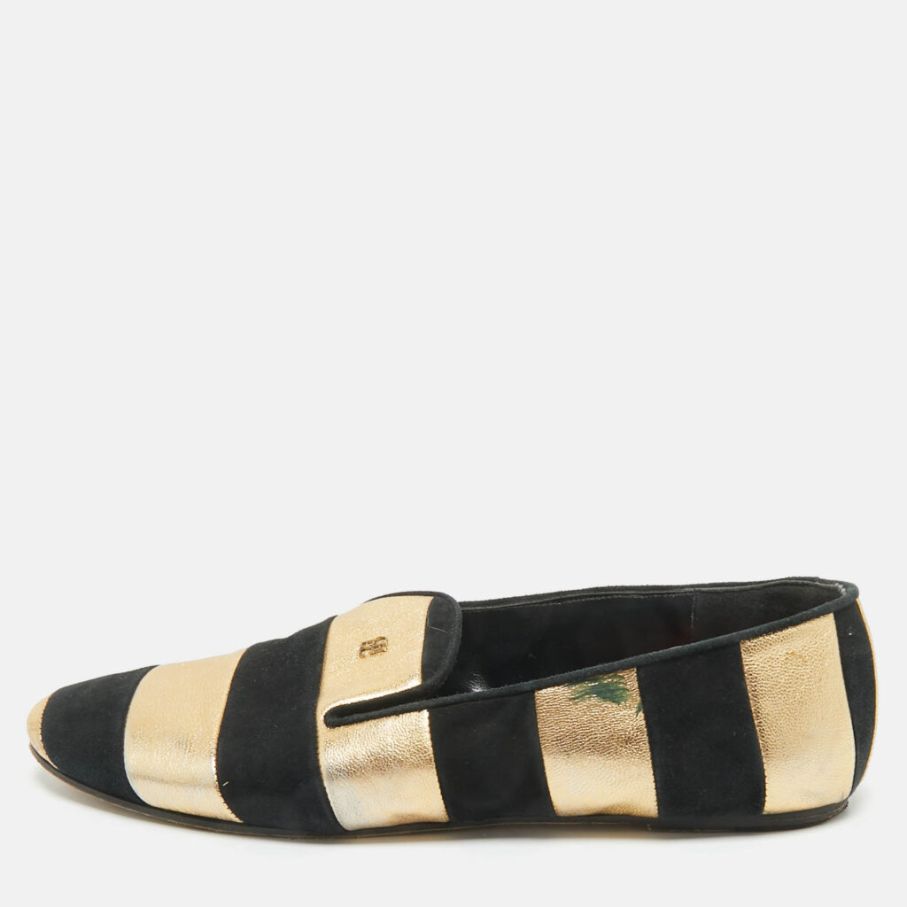 CH Carolina Herrera Black/Gold Leather and Suede Smoking Slippers Size 38 CH Carolina Herrera Black/Gold Leather and Suede Smoking Slippers Size 38