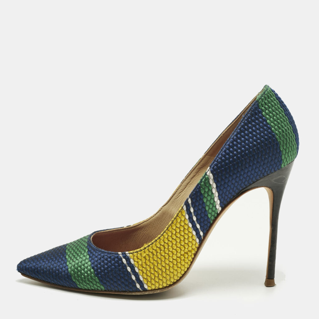 luxury-women-ch-carolina-herrera-used-shoes-p1242033-001.jpg CH Carolina Herrera Multicolor Woven Fabric Stripe Pointed Toe Pumps Size 38