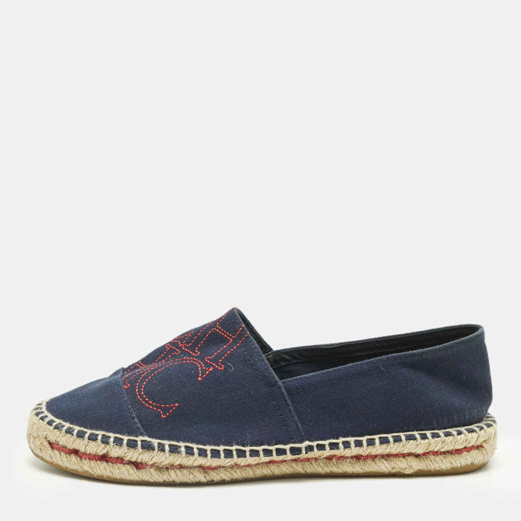 CH Carolina Herrera Navy Blue Canvas Espadrille Flats Size 37 CH Carolina Herrera Navy Blue Canvas Espadrille Flats Size 37