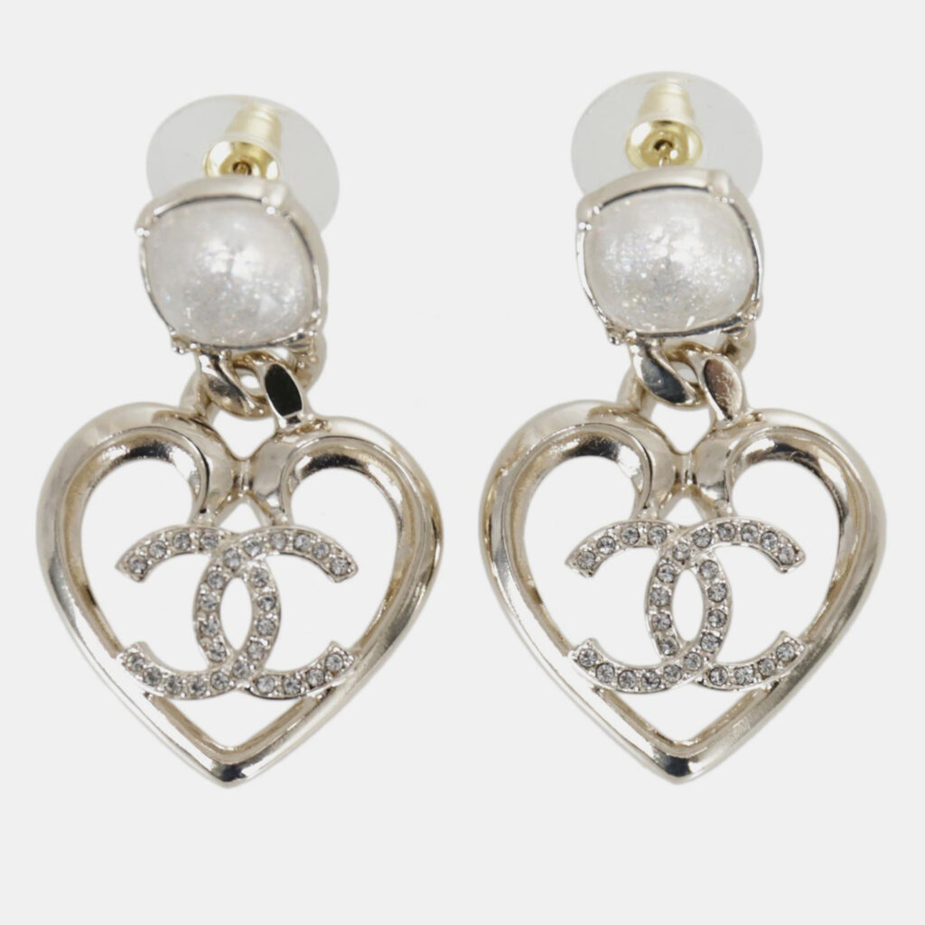 Chanel Crystal CC Heart Dangling Earring