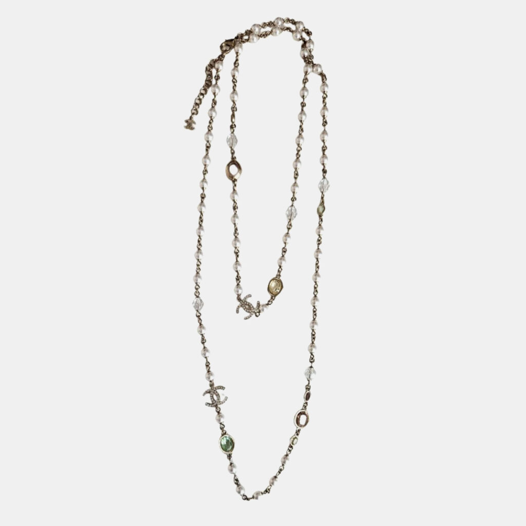 Chanel CC Faux Pear Multicolor Crystal Long Necklace Chanel CC Faux Pear Multicolor Crystal Long Necklace