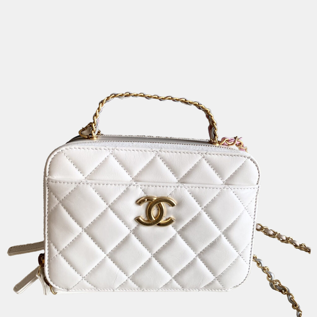 Chanel White Leather Interlocking CC Logo Pick Me Up Vanity Case