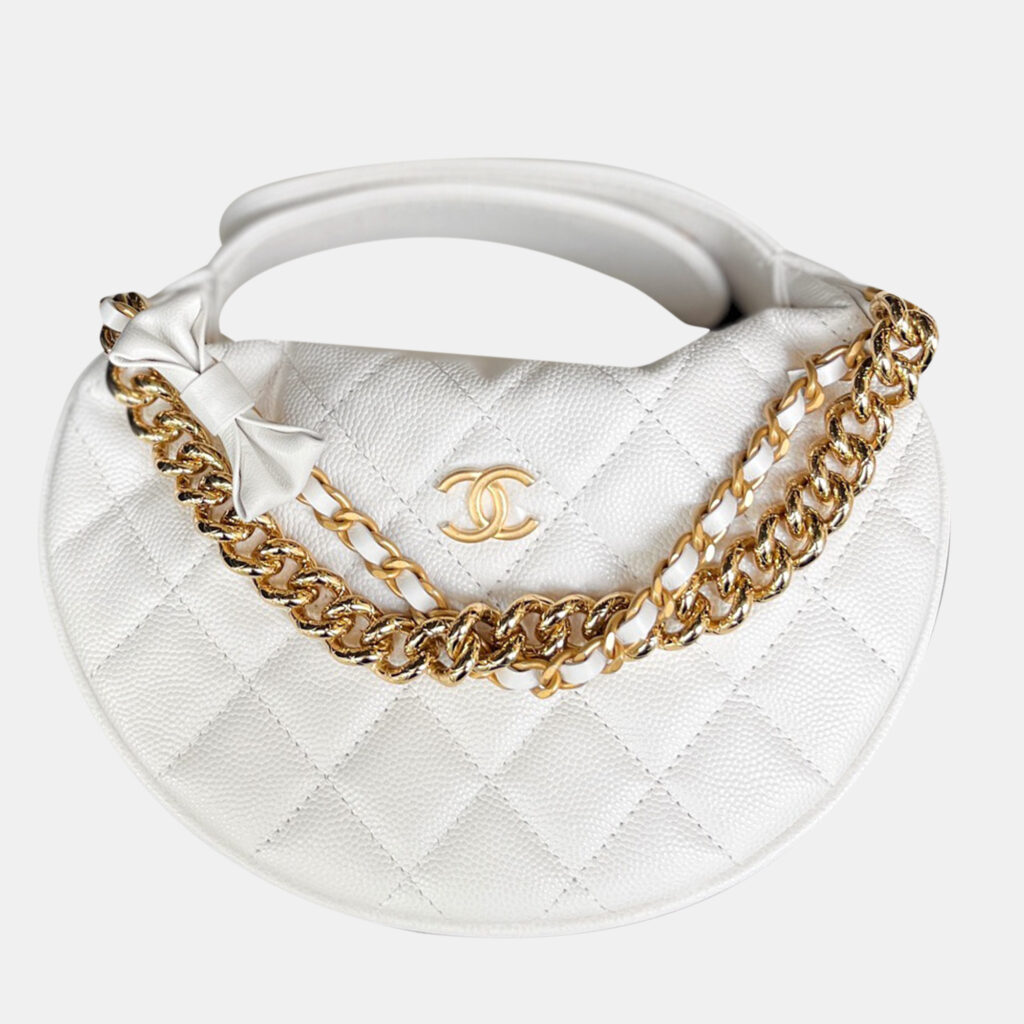 Chanel White Caviar Leather Bow Clutch Bag Chanel White Caviar Leather Bow Clutch Bag