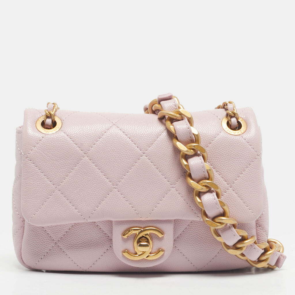 Chanel Pink Quilted Caviar Leather Mini Rectangular Flap Bag